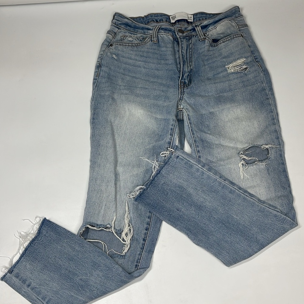 RSQ Jeans Light Wash Raw Hem Distressed Mom Jeans Size 26